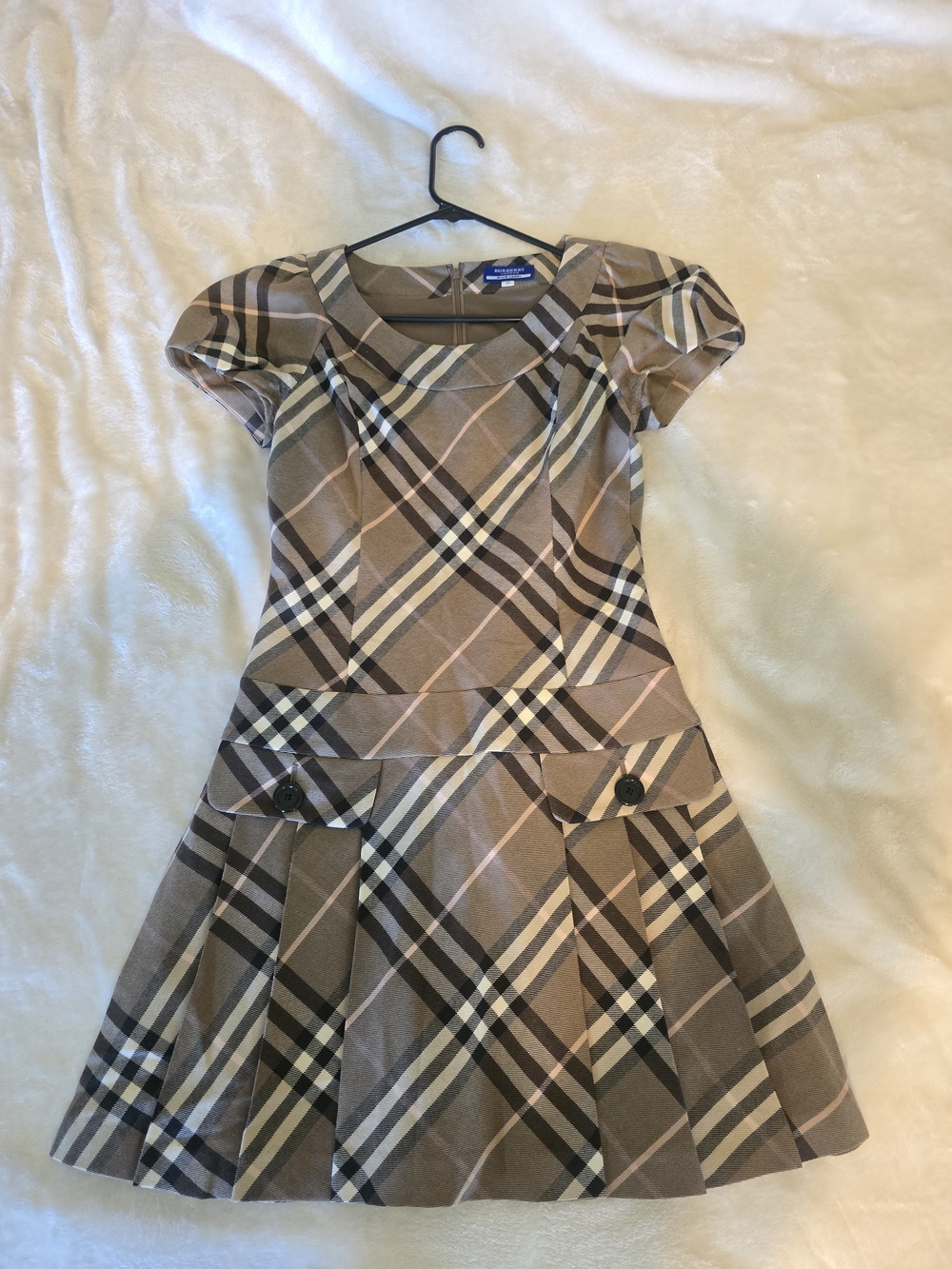 Authentic Burberry Brown Plaid Fit-and-Flare Wool Dress Classic Blue Label Dress - Picture 3 of 13